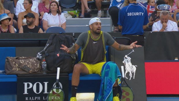 Nick Kyrgios' vintage antics on display after being left infuriated by Jacob Fearnley in opening sets