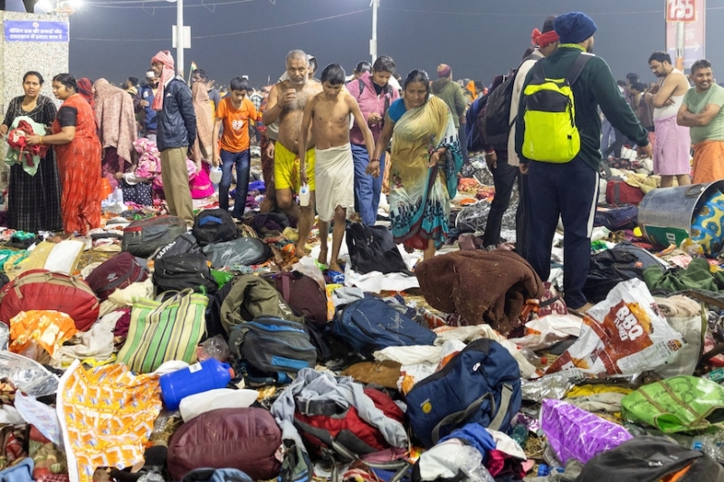 Bodies, clothes, bags lie on ground after deadly stampede at mass Hindu gathering in India