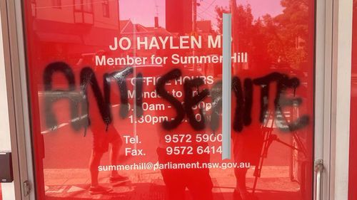 'Cowardly': NSW Transport Minister Jo Haylen's electorate office in Marrickville targeted with graffiti