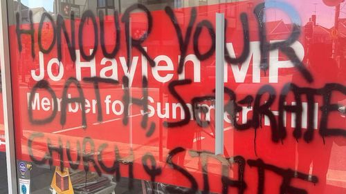 'Cowardly': NSW Transport Minister Jo Haylen's electorate office in Marrickville targeted with graffiti