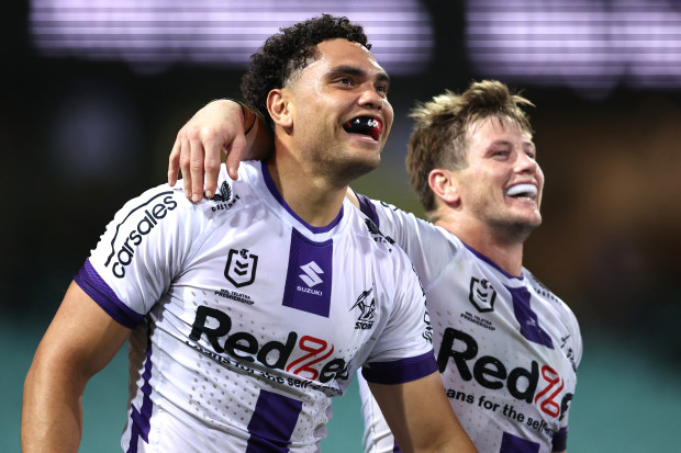 Representative winger Xavier Coates carried off after Melbourne Storm training injury