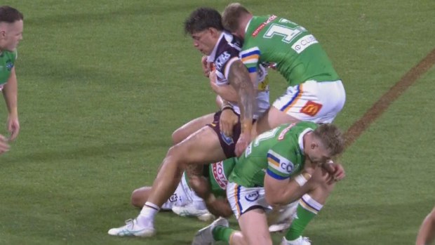 'That's got to be frightening': Referee booed after Raiders star elbowed in throat, Bronco not penalised