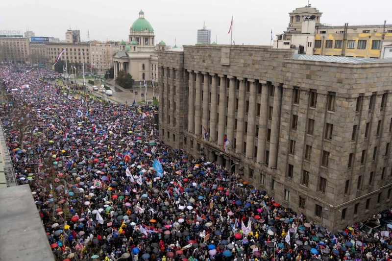 Serbian officials deny using sonic device as panic grips crowd of protesters